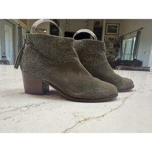 TOMS Women's Leila Ankle Bootie Tarmac‎ Olive Suede/Herringbone Size 8